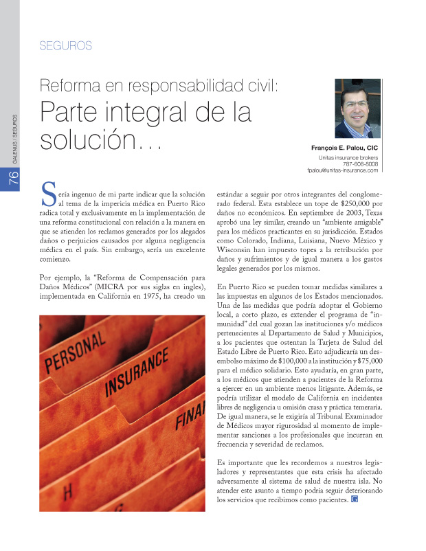 Seguros: Reforma en responsabilidad civil: Parte integral de la solución... 