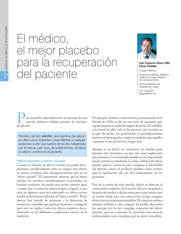El médico, el mejor placebo para la recuperación del paciente 
