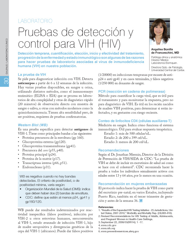 Pruebas de detección y control para VIH (HIV) 