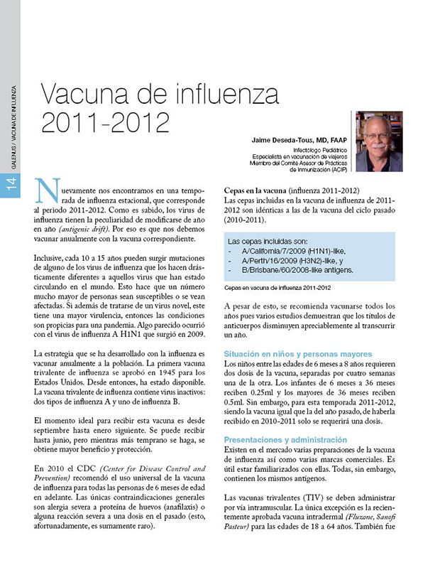 Vacuna de influenza  2011-2012 