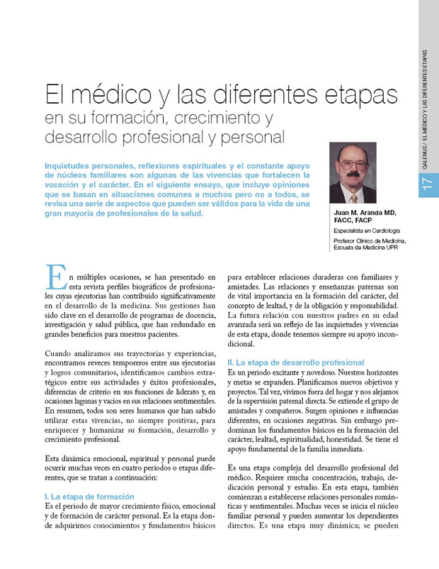 El médico y las diferentes etapas en su formación, crecimiento y desarrollo profesional y personal 