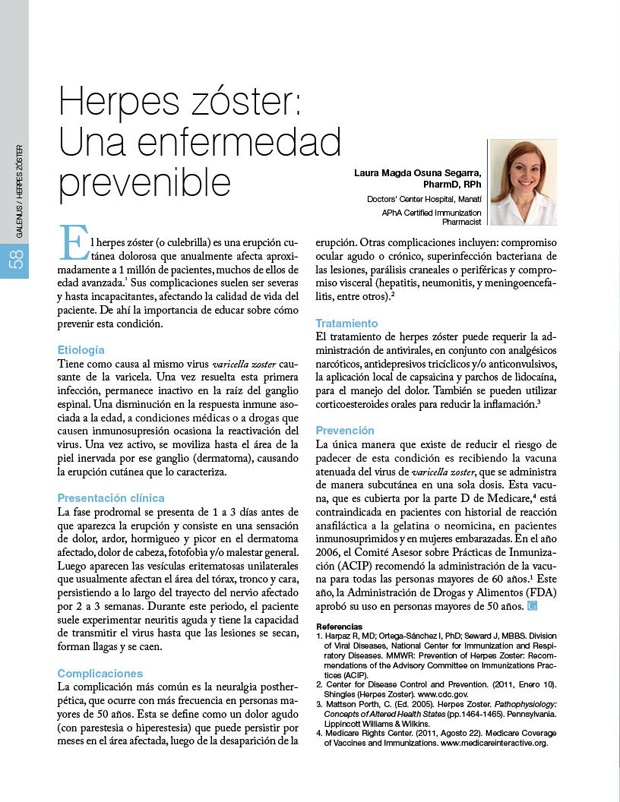 Herpes zóster: Una enfermedad prevenible 