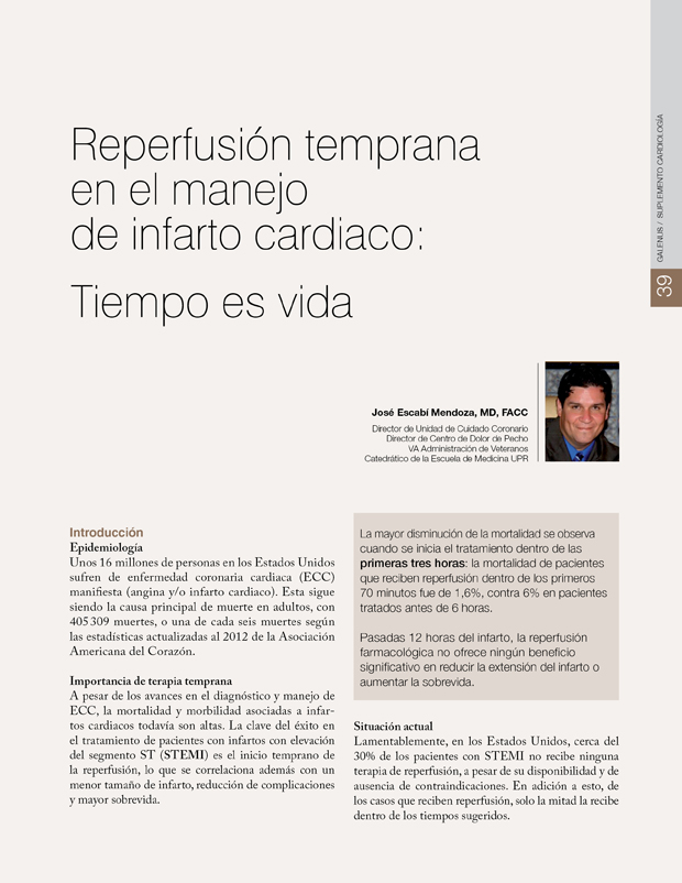 Reperfusión temprana en el manejo de infarto cardiaco: Tiempo es vida 