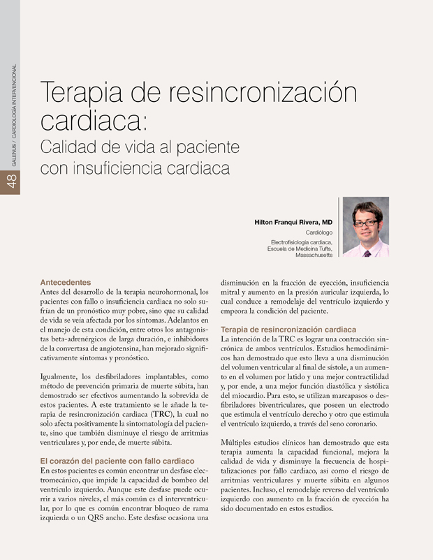 Terapia de resincronización cardiaca: Calidad de vida al paciente con insuficiencia cardiaca 