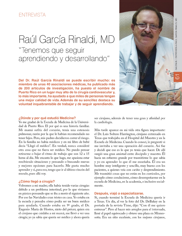 Entrevista / Raúl García Rinaldi, MD “Tenemos que seguir aprendiendo y desarrollando” 