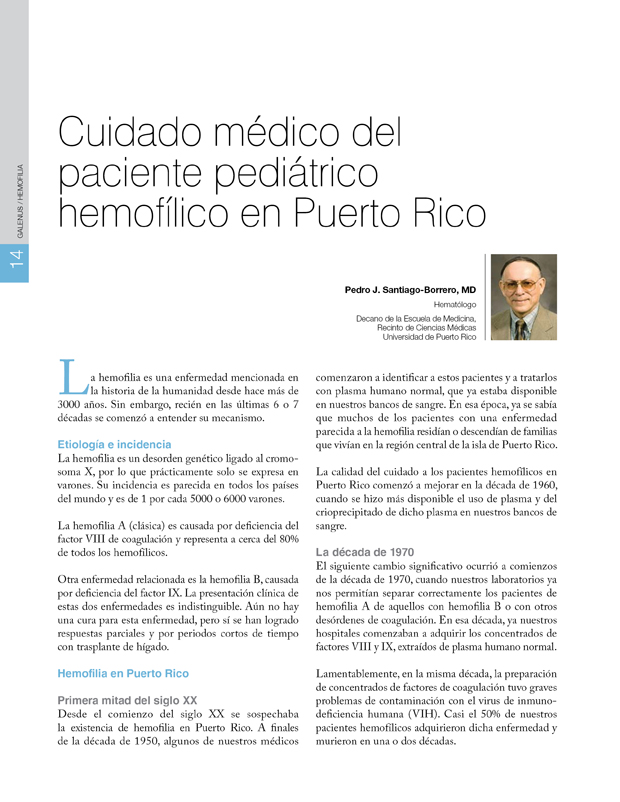 Cuidado médico del paciente pediátrico hemofílico en Puerto Rico 