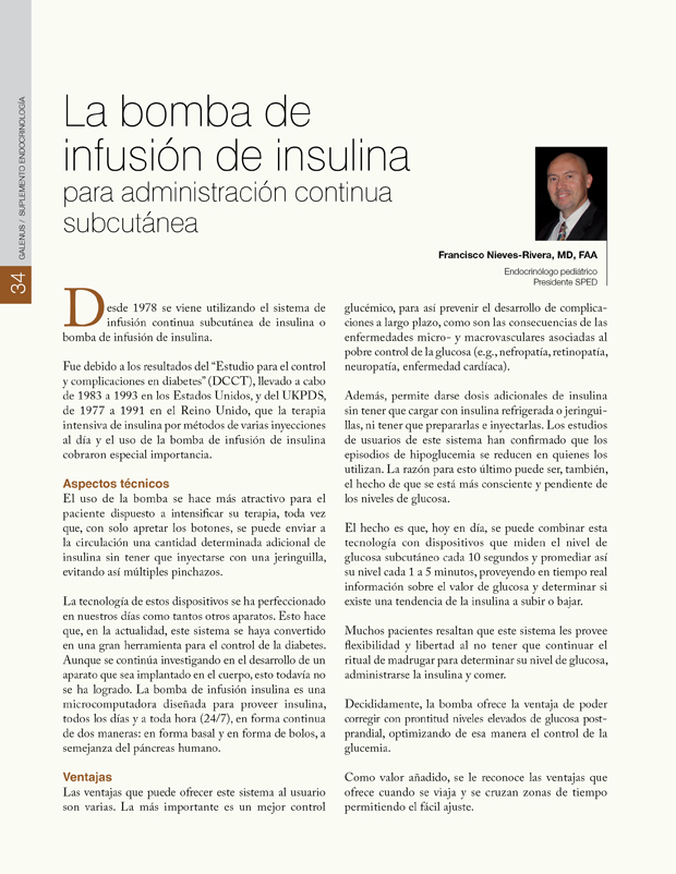 La bomba de infusión de insulina para administración continua subcutánea 