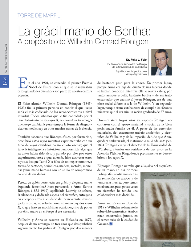 La grácil mano de Bertha: A propósito de Wilhelm Conrad Röntgen 