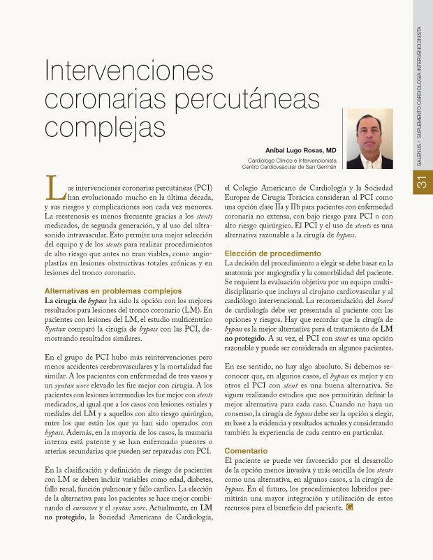 Intervenciones coronarias percutáneas complejas 