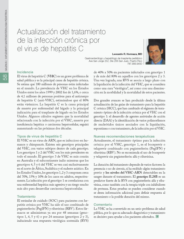 Actualización del tratamiento de la infección crónica por el virus de hepatitis C 