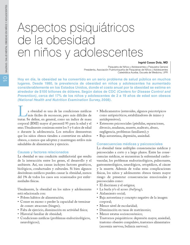 Aspectos psiquiátricos de la obesidad en niños y adolescentes 