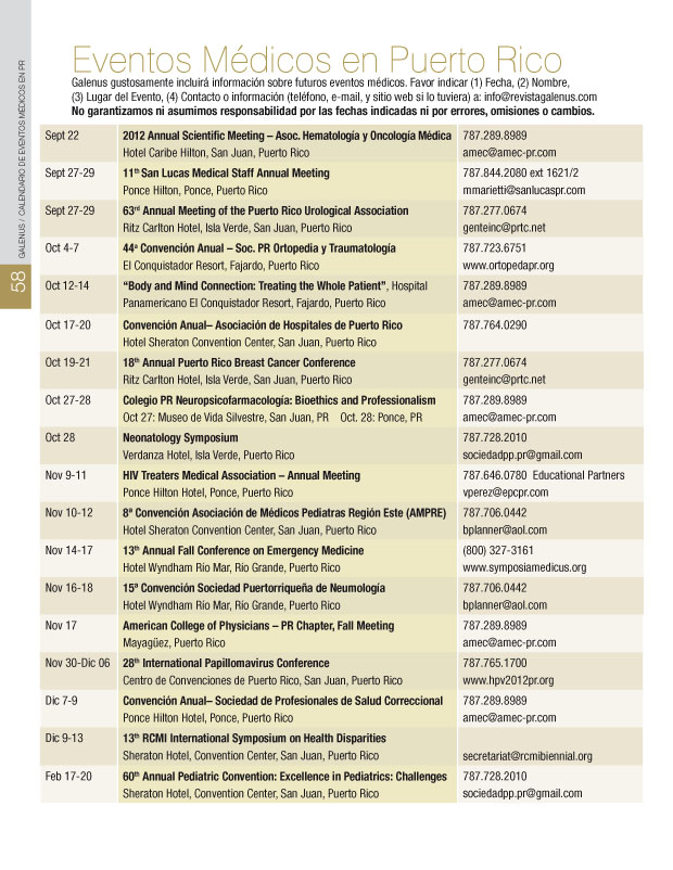 Calendario de Eventos Médicos en P.R. 