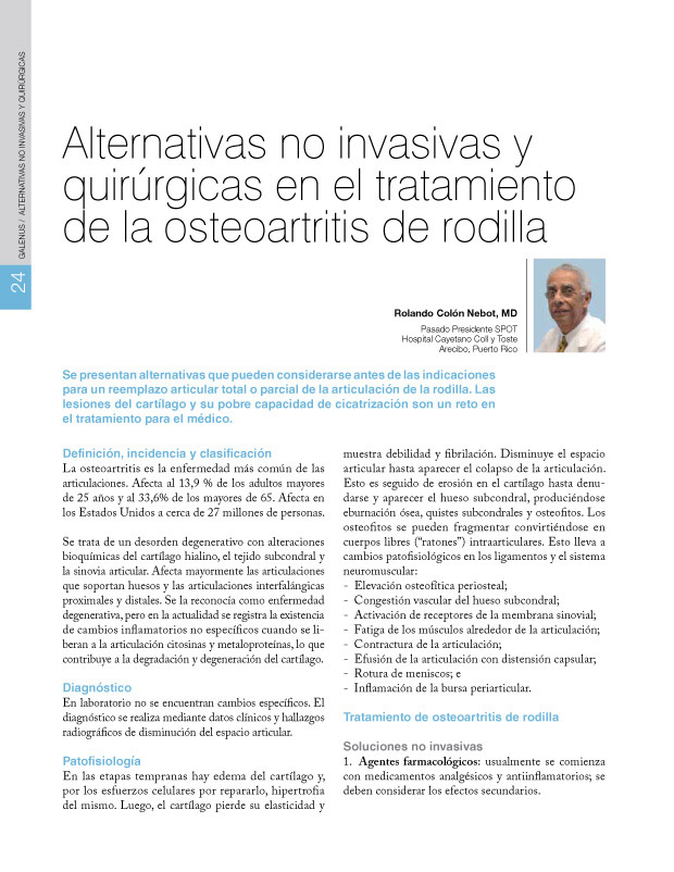 Alternativas no invasivas y quirúrgicas en el tratamiento de la osteoartritis de rodilla  