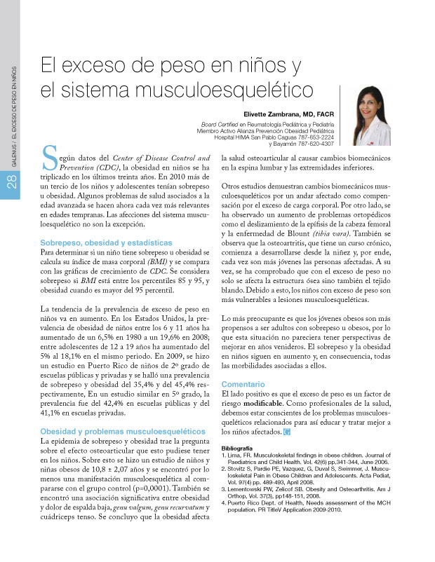 El exceso de peso en niños y el sistema musculoesquelético  