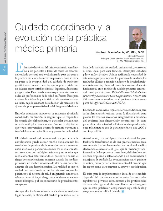 Cuidado coordinado y la evolución de la práctica médica primaria  