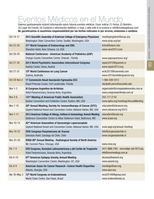 CALENDARIO DE EVENTOS MÉDICOS 