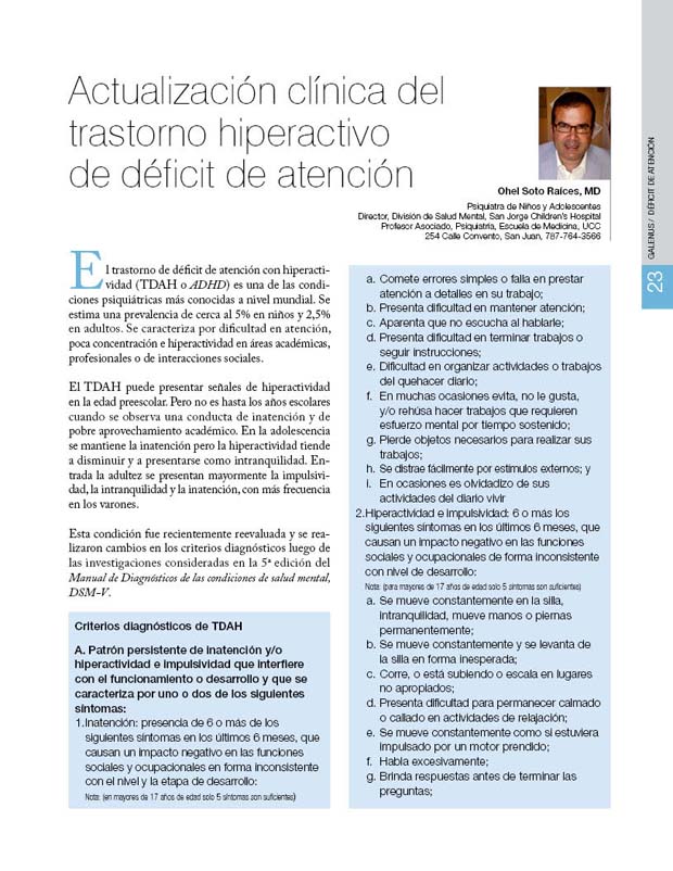 Actualización clínica del trastorno hiperactivo  de déficit de atención 