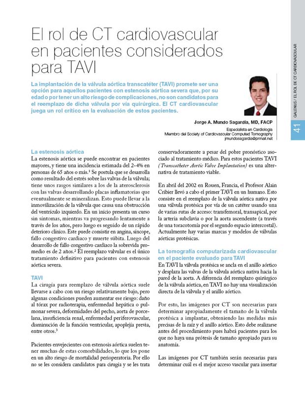 El rol de CT cardiovascular en pacientes considerados para TAVI 