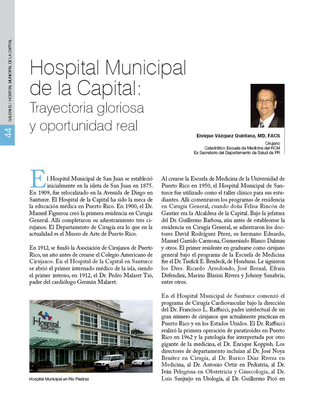 Hospital Municipal  de la Capital: Trayectoria gloriosa  y oportunidad real 