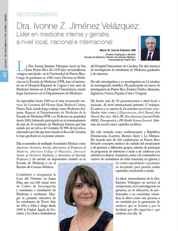Dra. Ivonne Z. Jiménez Velázquez:  Líder en medicina interna y geriatra  a nivel local, nacional e internacional 