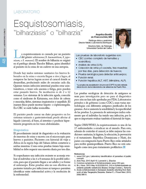 Esquistosomiasis, “bilharziasis” o “bilharzia” 