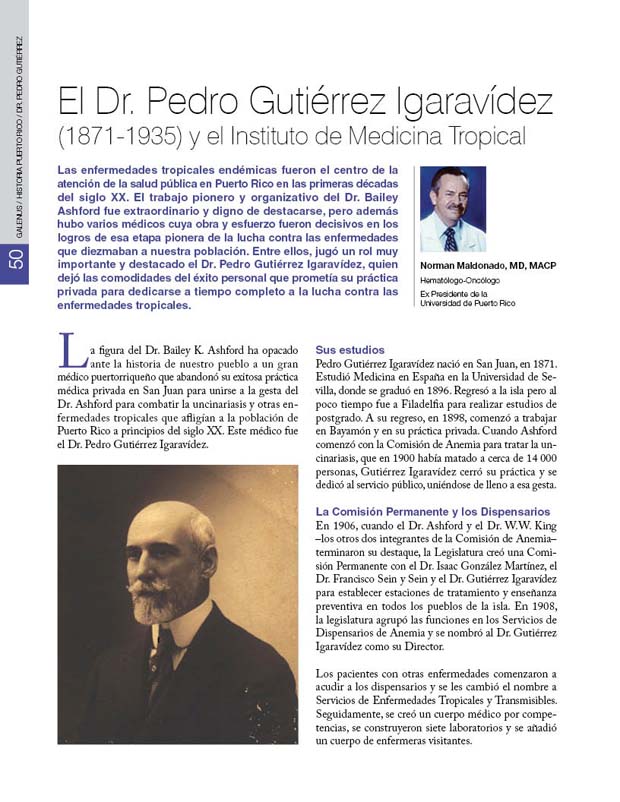 El Dr. Pedro Gutiérrez Igaravídez (1871-1935) y el Instituto de Medicina Tropical 