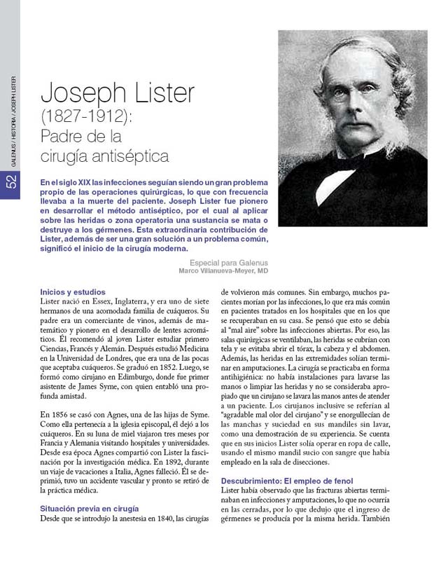 Joseph Lister (1827-1912):  Padre de la  cirugía antiséptica 