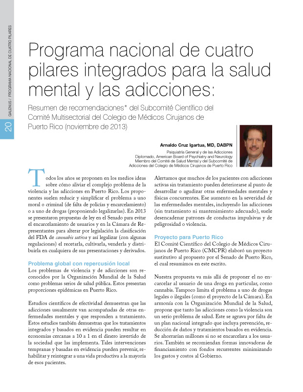 Programa nacional de cuatro pilares integrados para la salud mental y las adicciones  