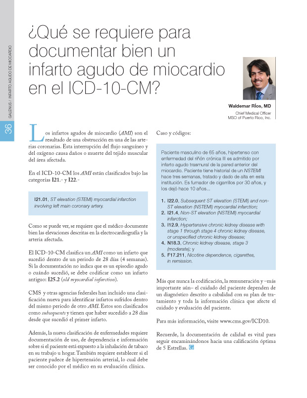 ¿Qué se requiere para documentar bien un infarto agudo de miocardio en el ICD-10-CM?   