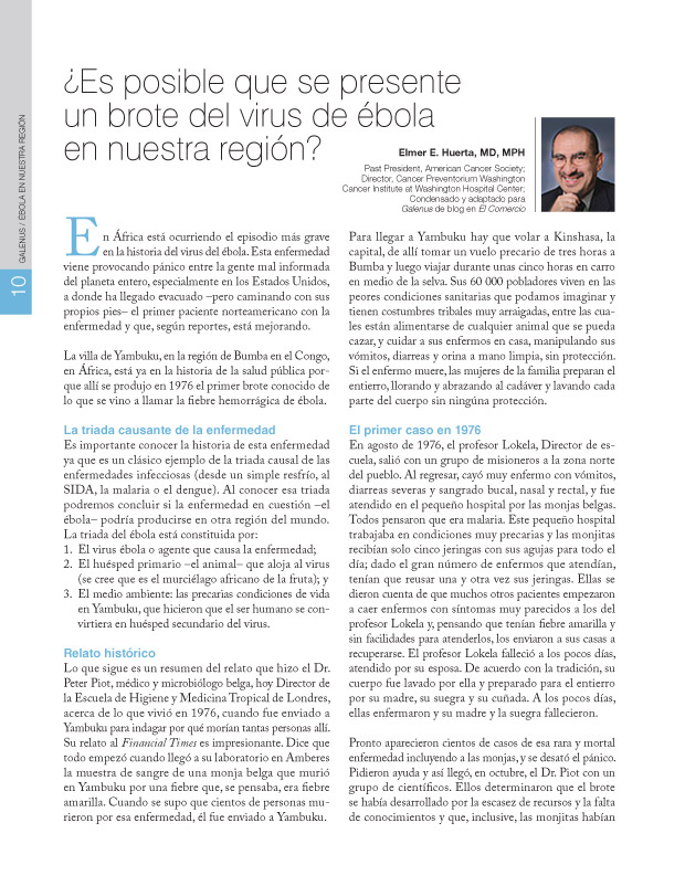 ¿Es posible que se presente un brote del virus de ébola en nuestra región?  