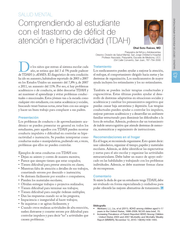 Comprendiendo al estudiante con el trastorno de déficit de atención e hiperactividad (TDAH)  