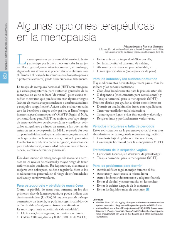 Algunas opciones terapéuticas en la menopausia  