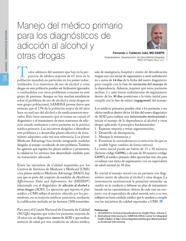 Manejo del médico primario para los diagnósticos de adicción al alcohol y otras drogas  