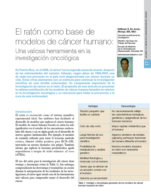 El ratón como base de  modelos de cáncer humano 