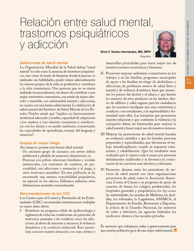 Relación entre salud mental, trastornos psiquiátricos y adicción 