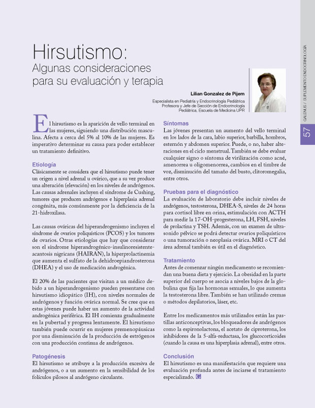 Hirsutismo: Algunas consideraciones para su evaluación y terapia 