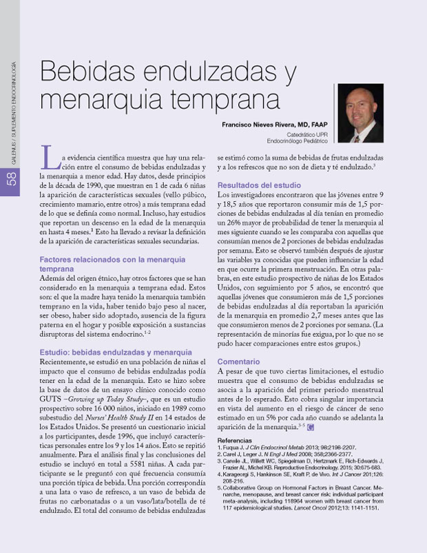 Bebidas endulzadas y menarquia temprana 