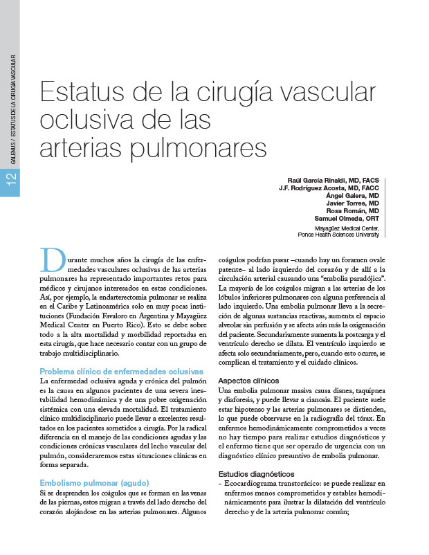 Estatus de la cirugía vascular oclusiva de las arterias pulmonares 