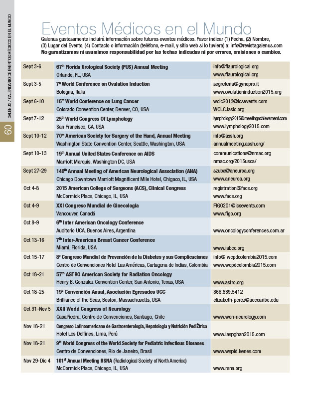 Calendario: Eventos médicos en el Mundo 
