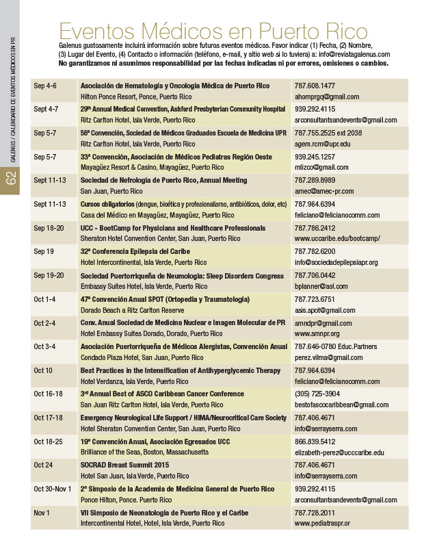 Calendario: Eventos médicos en Puerto Rico 