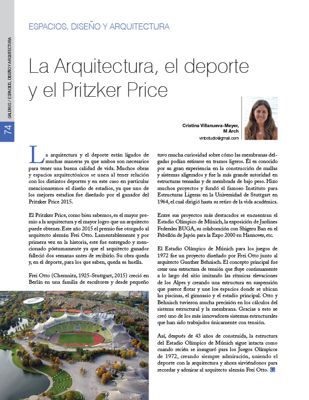 Espacios, diseño y arquitectura: La Arquitectura, el deporte y el Pritzker Price 
