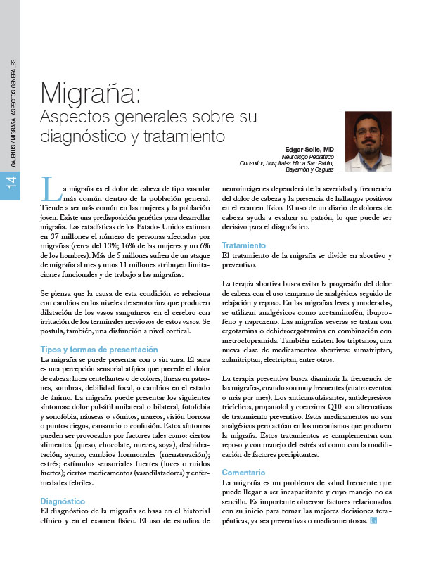 Migraña: Aspectos generales sobre su diagnóstico y tratamiento 