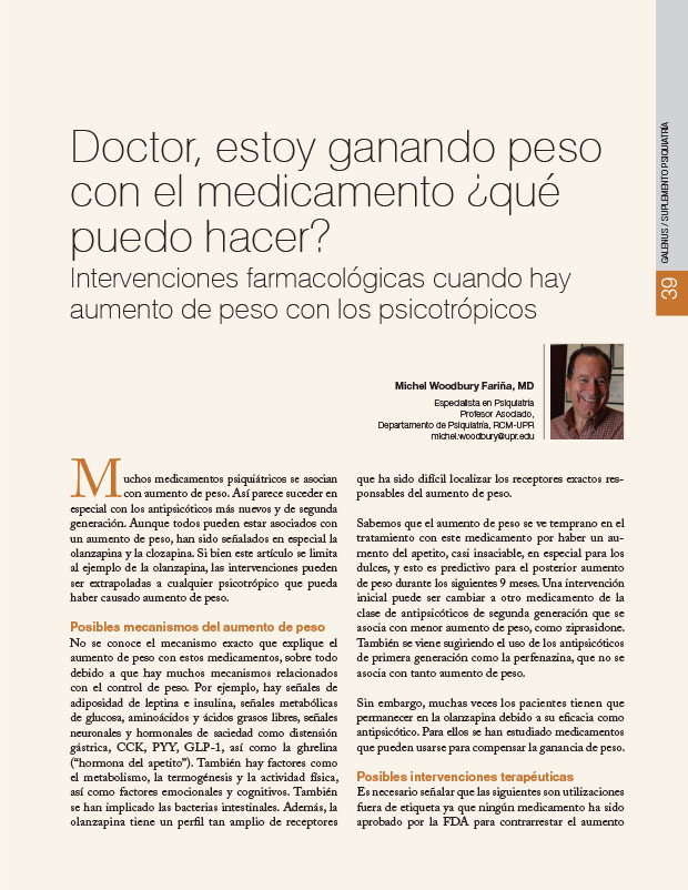 Doctor, estoy ganando peso con el medicamento ¿qué puedo hacer? Intervenciones farmacológicas cuando hay aumento de peso con los psicotrópicos 
