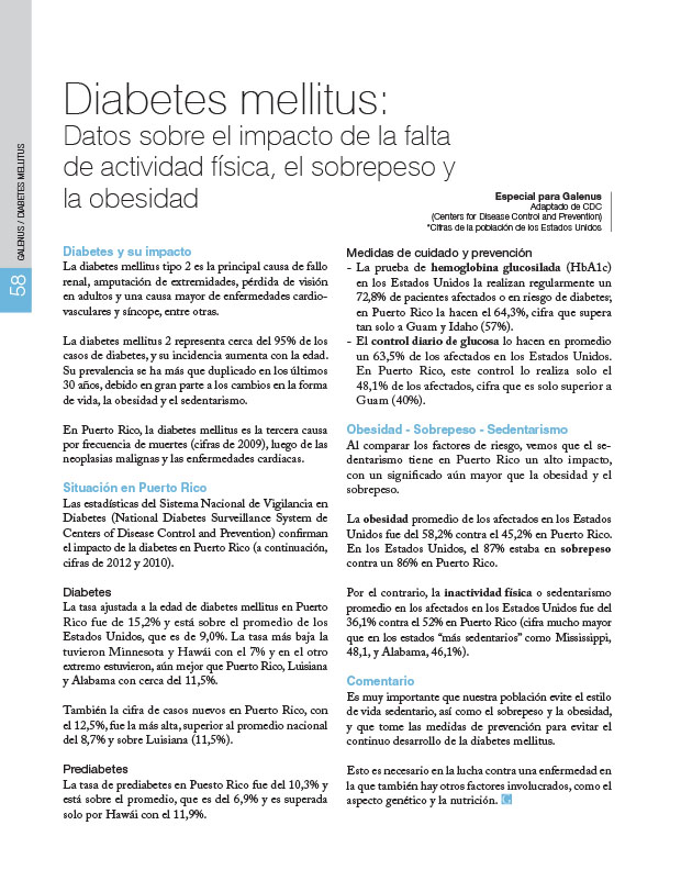 Diabetes mellitus: Datos sobre el impacto de la falta de actividad física, el sobrepeso y la obesidad 