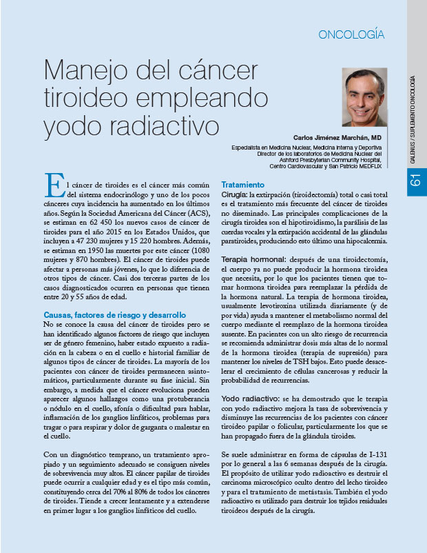 Manejo del cáncer tiroideo empleando yodo radiactivo 