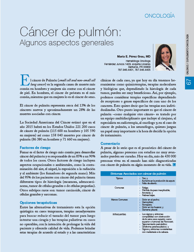 Cáncer de pulmón: Algunos aspectos generales 