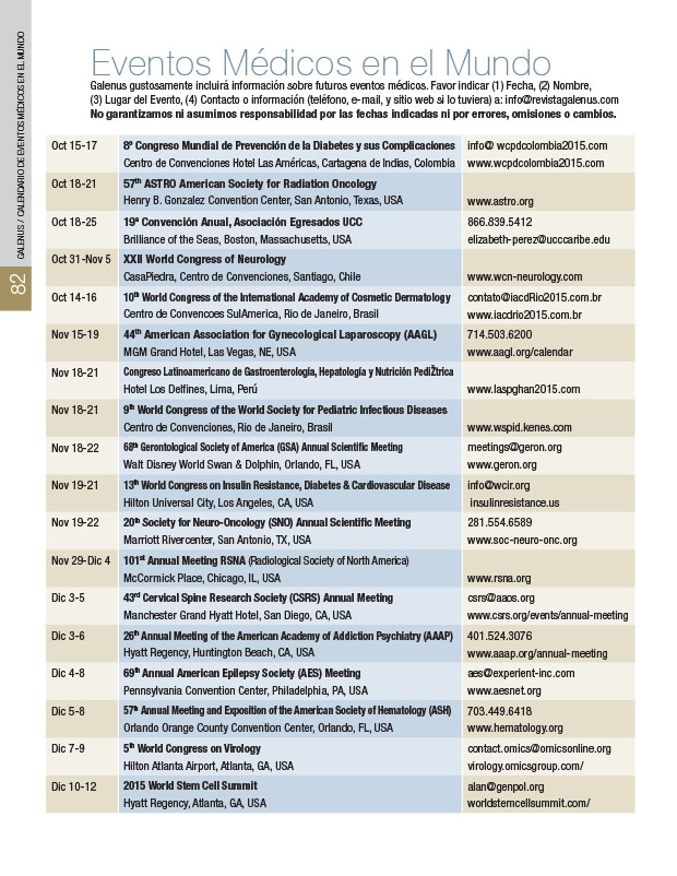 Calendario: Eventos médicos en el Mundo 
