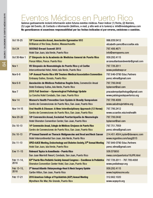 Calendario: Eventos médicos en Puerto Rico 