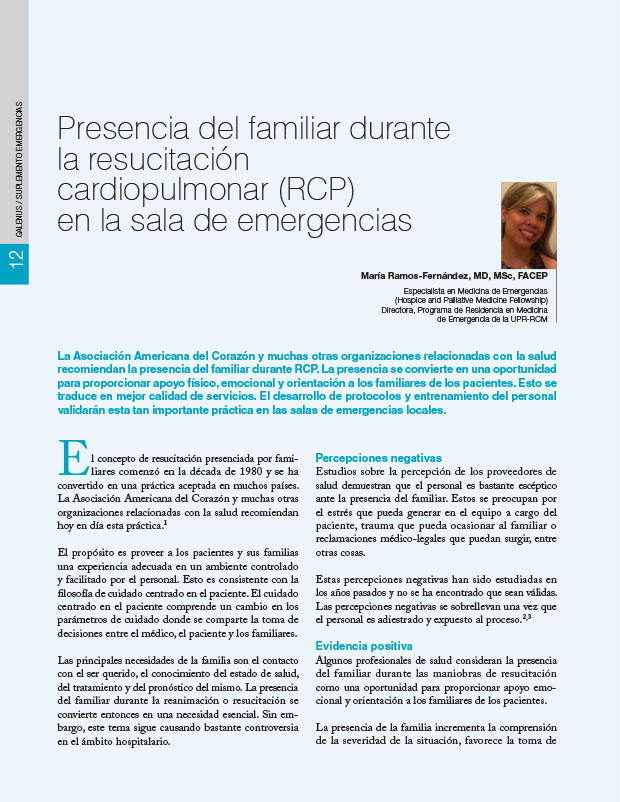 Presencia del familiar durante la resucitación cardiopulmonar (RCP) en la sala de emergencias 