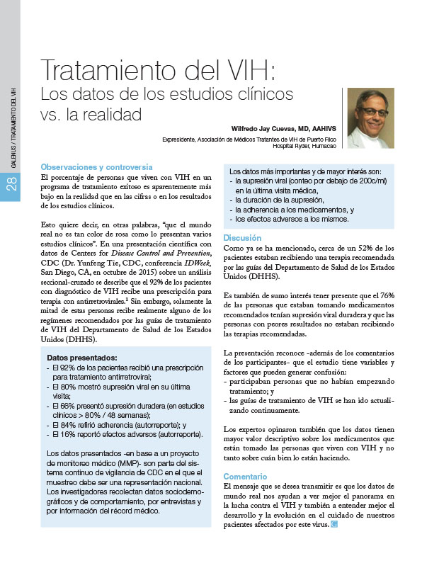 Tratamiento del VIH: Los datos de los estudios clínicos vs. la realidad 